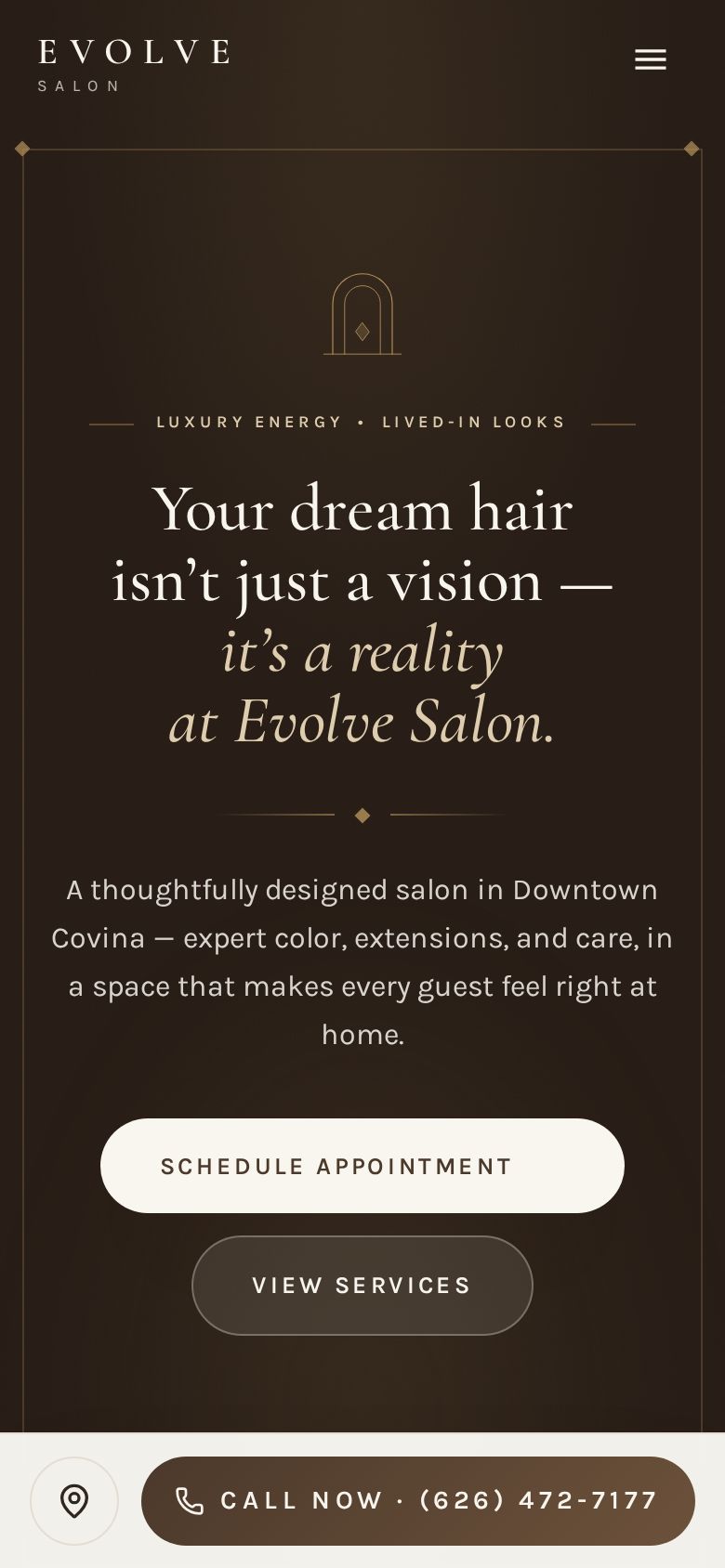 Evolve Salon website, mobile view